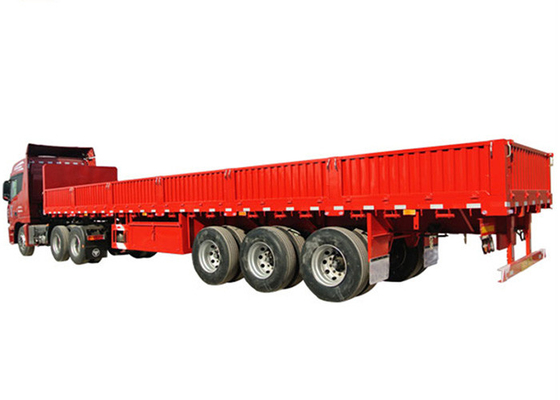 Red 3 Axle 500mm Side Wall Semi Trailer 6.5T Bulk Cargo Trailer Transport