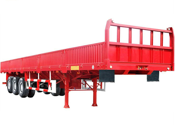 Red 3 Axle 500mm Side Wall Semi Trailer 6.5T Bulk Cargo Trailer Transport