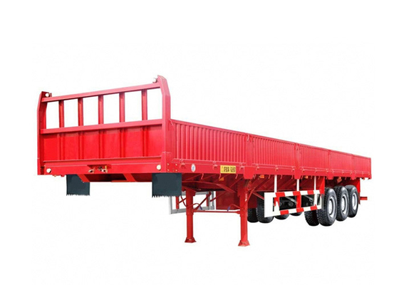 Red 3 Axle 500mm Side Wall Semi Trailer 6.5T Bulk Cargo Trailer Transport
