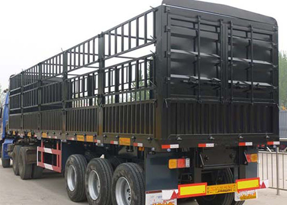Army Green CE Stake Semi Trailer 60T Livestock Transport  For Bulk Cargo