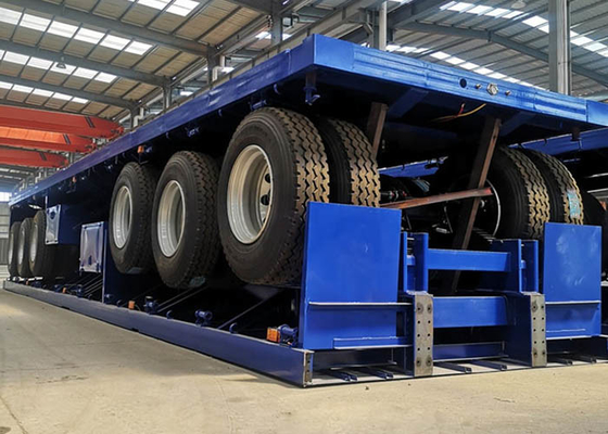 Blue CE Flatbed Container Trailer 6m 18 Wheeler Flatbed Trailer For Shipping
