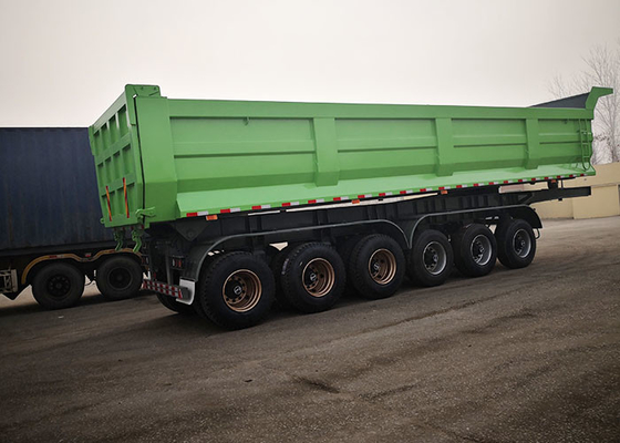 Green U Shape 3100mm Truck Tipper Trailer 12R20 3 Axle Tipper Truck 80 Ton