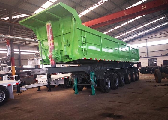 Green U Shape 3100mm Truck Tipper Trailer 12R20 3 Axle Tipper Truck 80 Ton