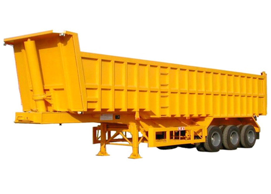 Yellow Q345B Tipper Truck Trailer Heavy Duty 3 Axles 45 Cubic Tipper Trucks